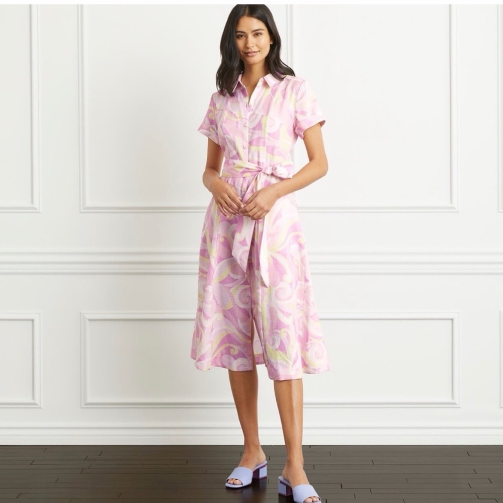 Hill House Pink and White Midi Dress